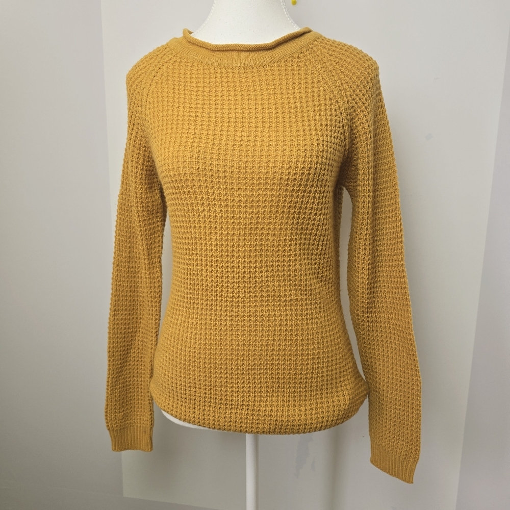 Streetwear Society Mustard Yellow Waffle Knit Crew Neck Sweater